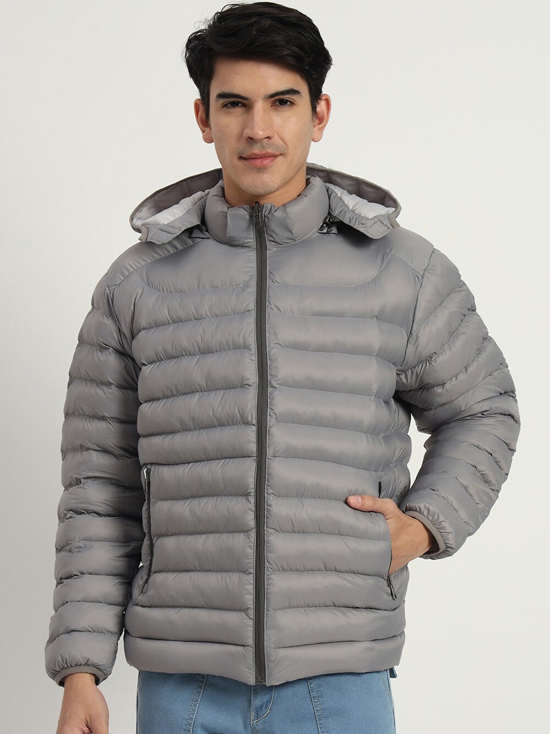 

SIAPA Detachable Hood Lightweight Puffer Jacket, Grey