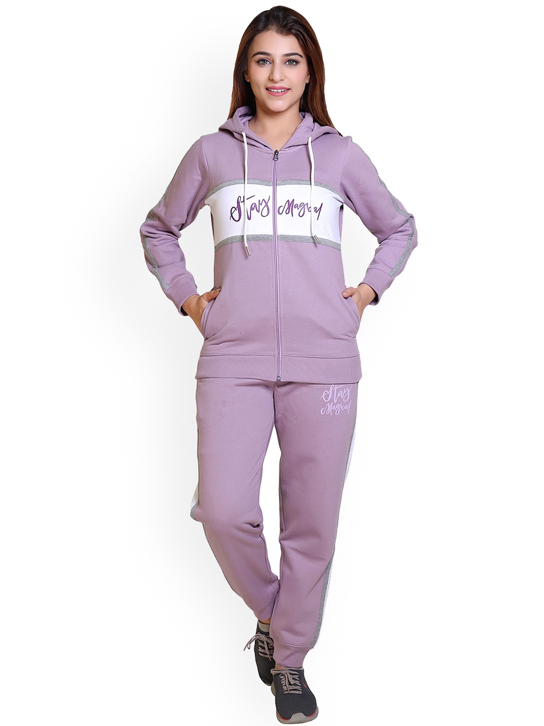 

WILD WEST Typography Printed Hooded Cotton Fleece Tracksuit, Lavender