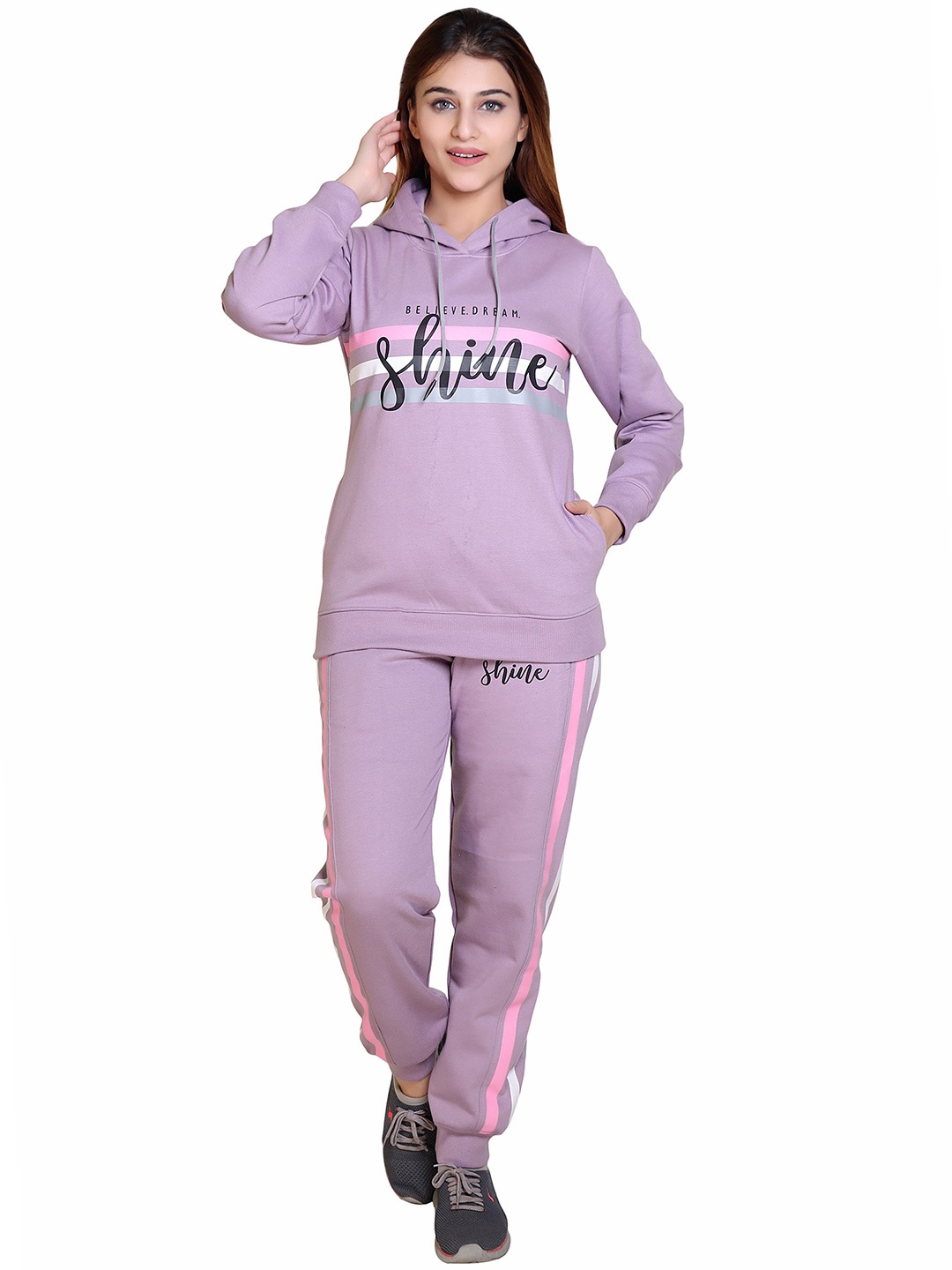 

WILD WEST Typography Printed Hooded Cotton Fleece Tracksuit, Lavender