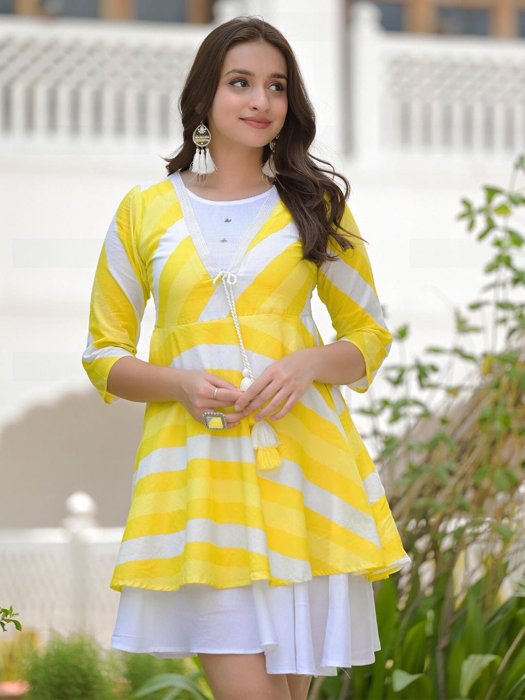 

The Kapas Striped Layered Cotton A-Line Dress, White