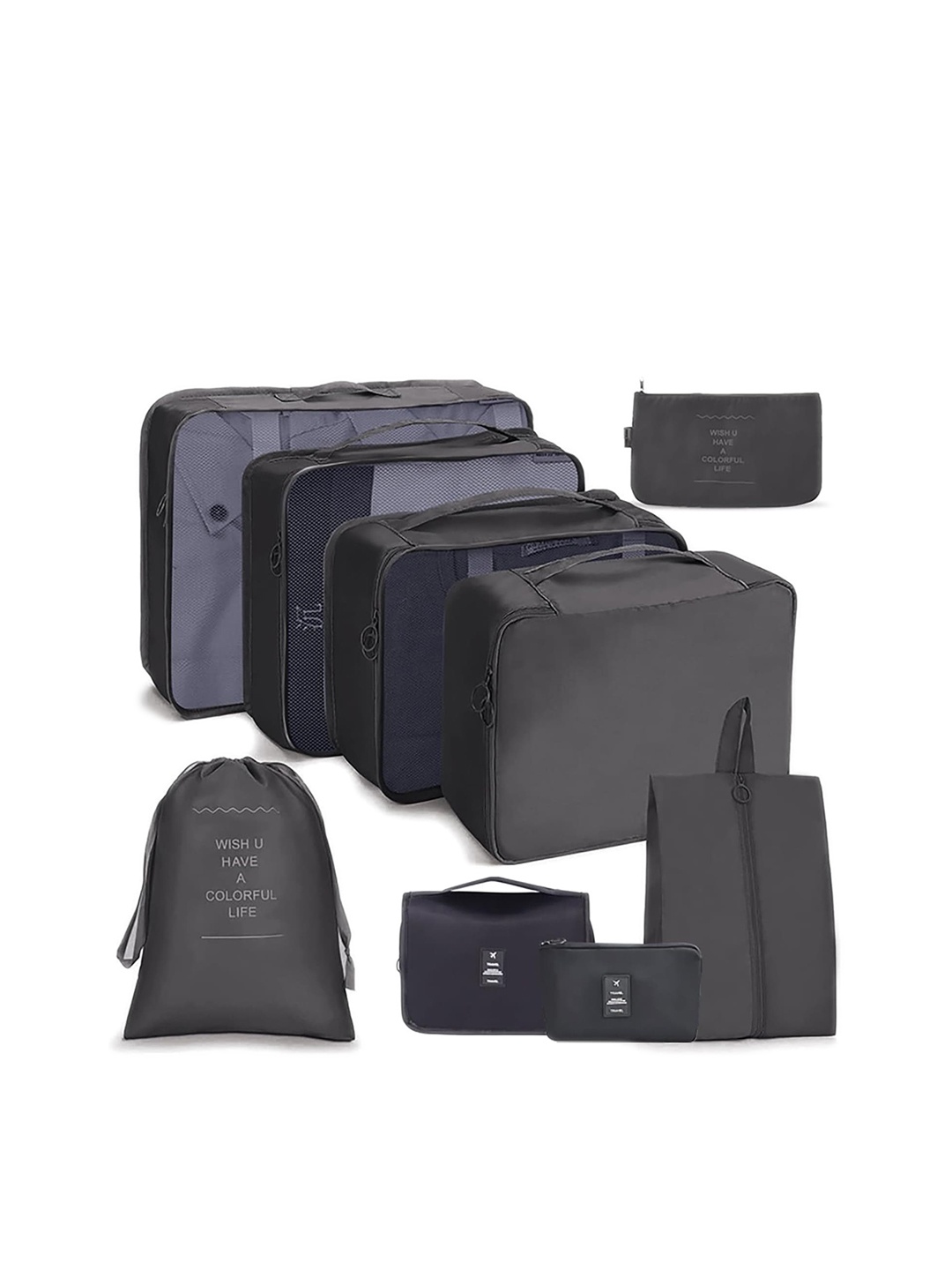 

HOUSE OF QUIRK Set Of 9 Travel Luggage Organisers, Black