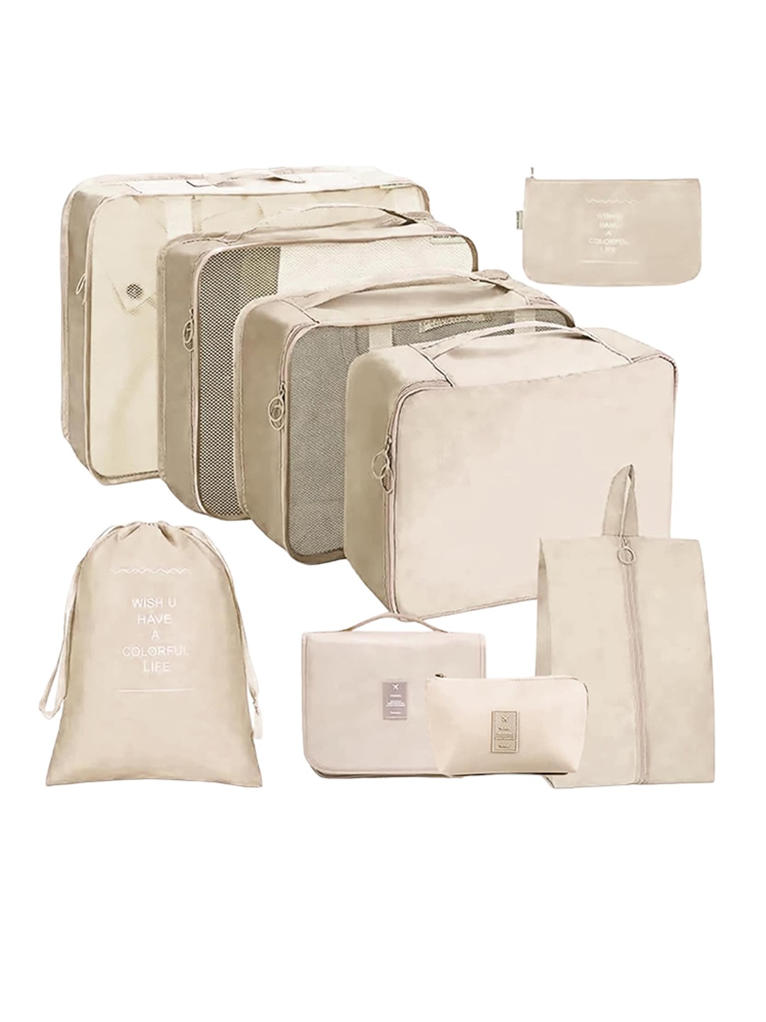 

HOUSE OF QUIRK Set Of 9 Travel Luggage Organisers, Beige