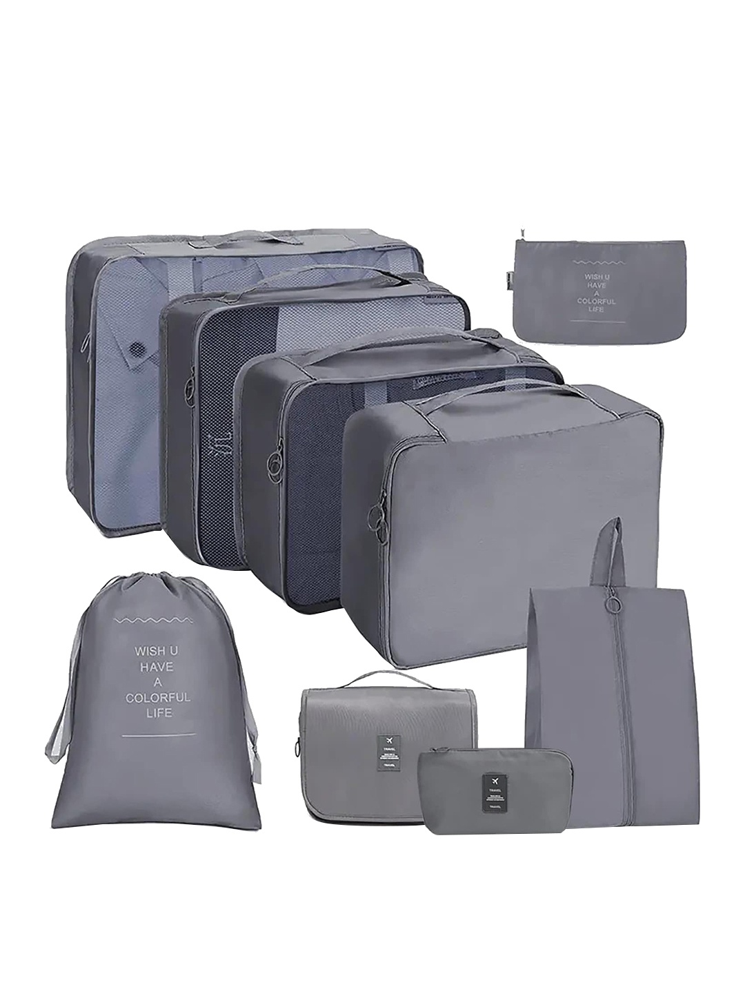 

HOUSE OF QUIRK Set Of 9 Travel Luggage Organisers, Grey