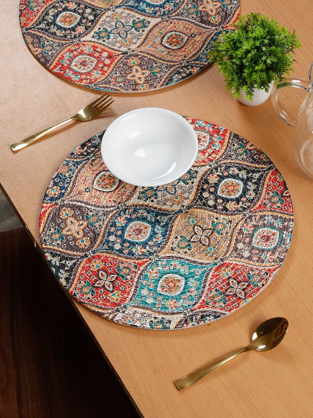 

SOKNACK Brown & Blue 4 Pieces Printed Table Placemats