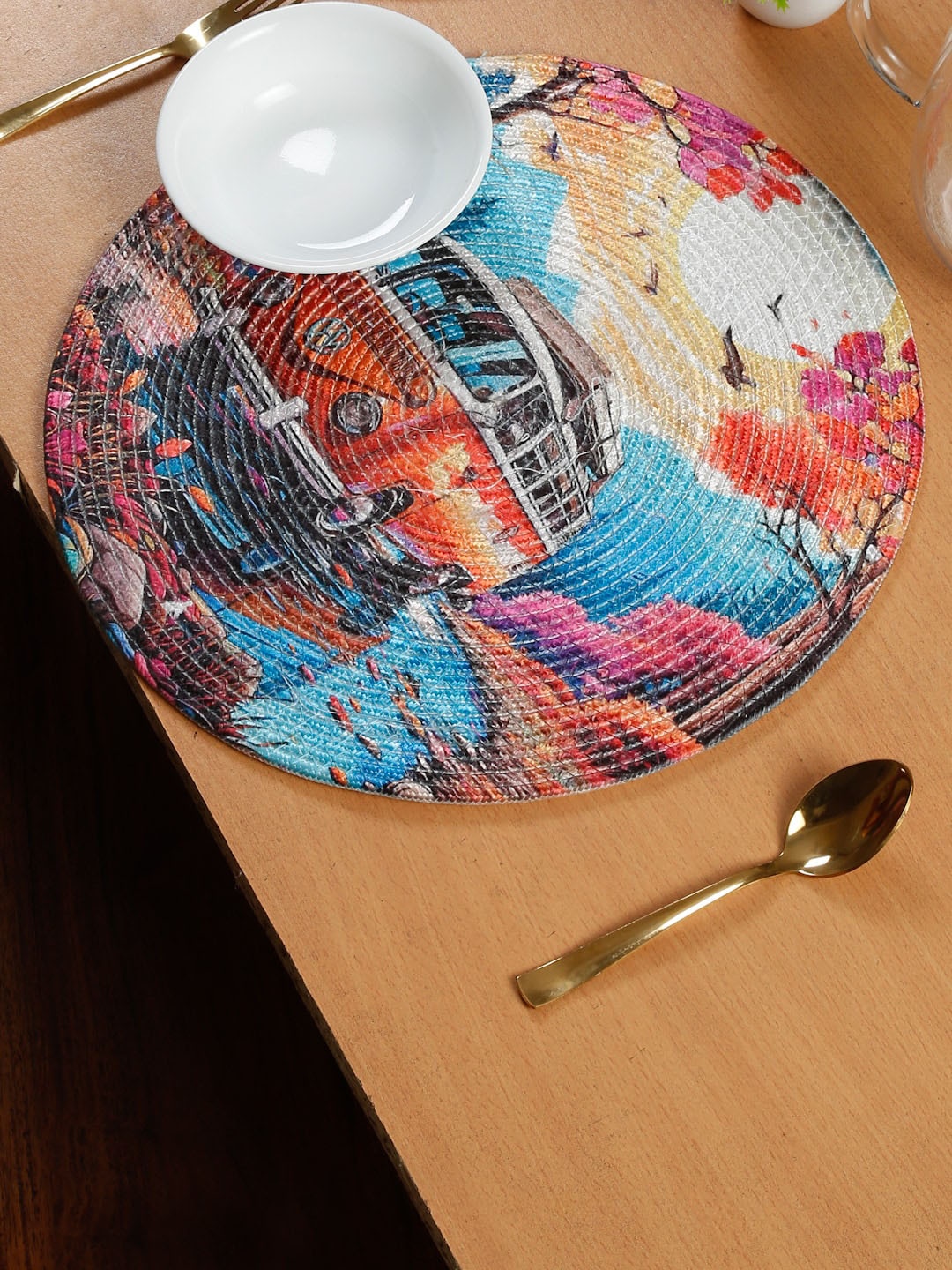 

SOKNACK Digital Printed Round Table Placemats, Blue