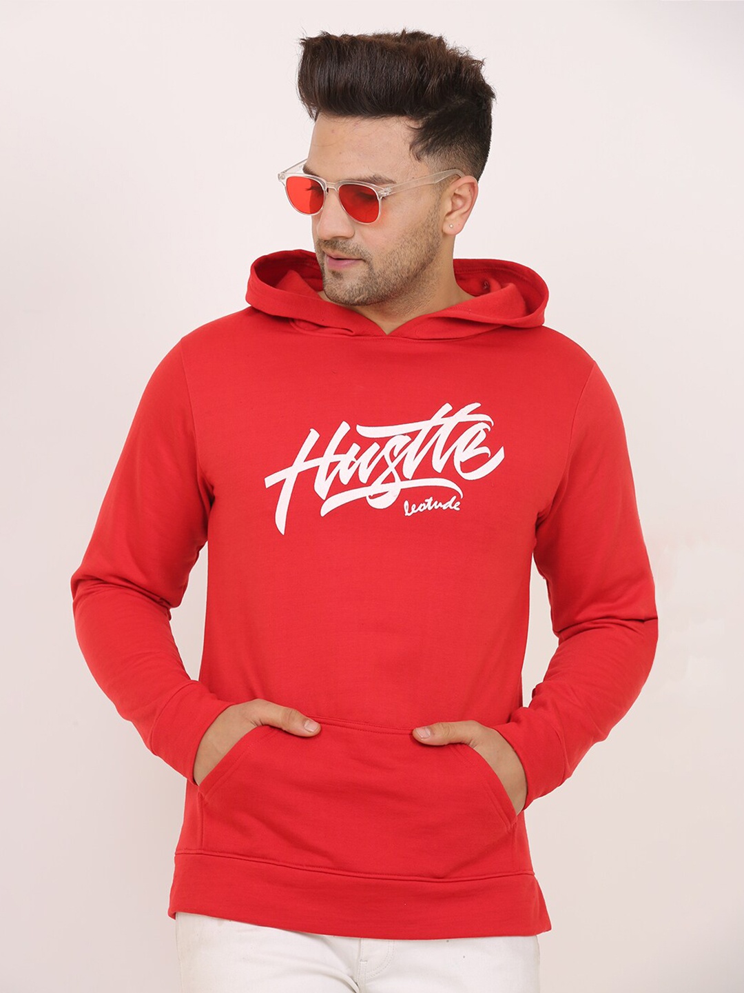 

Leotude Typography Printed Fleece Hood Pullover Sweatshirt, Red