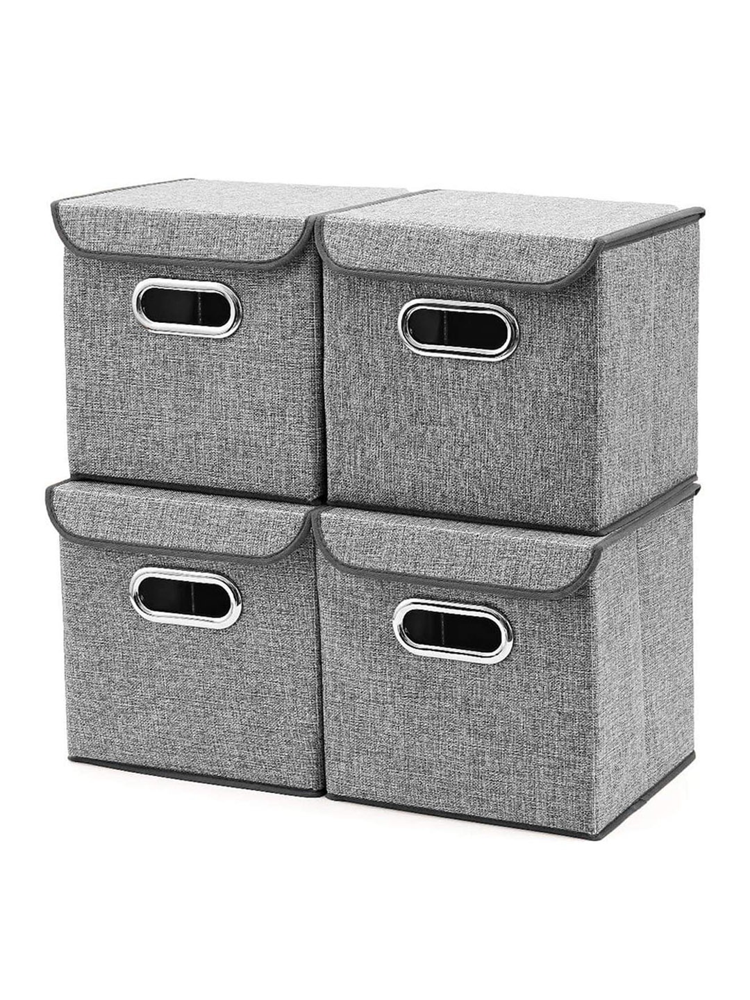 

DOUBLE R BAGS 4 Pcs Grey Foldable Water Resistant Multi-Utility Organisers with Lid