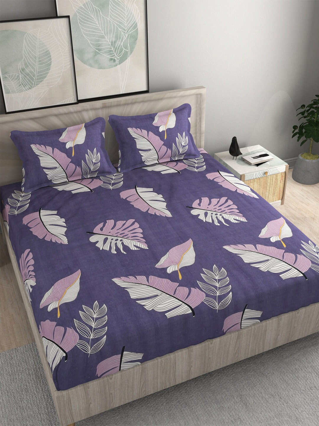 

FINE TEX WORLD 210 TC Queen 160GSM Bedsheet with 2 Pillow Covers, Purple