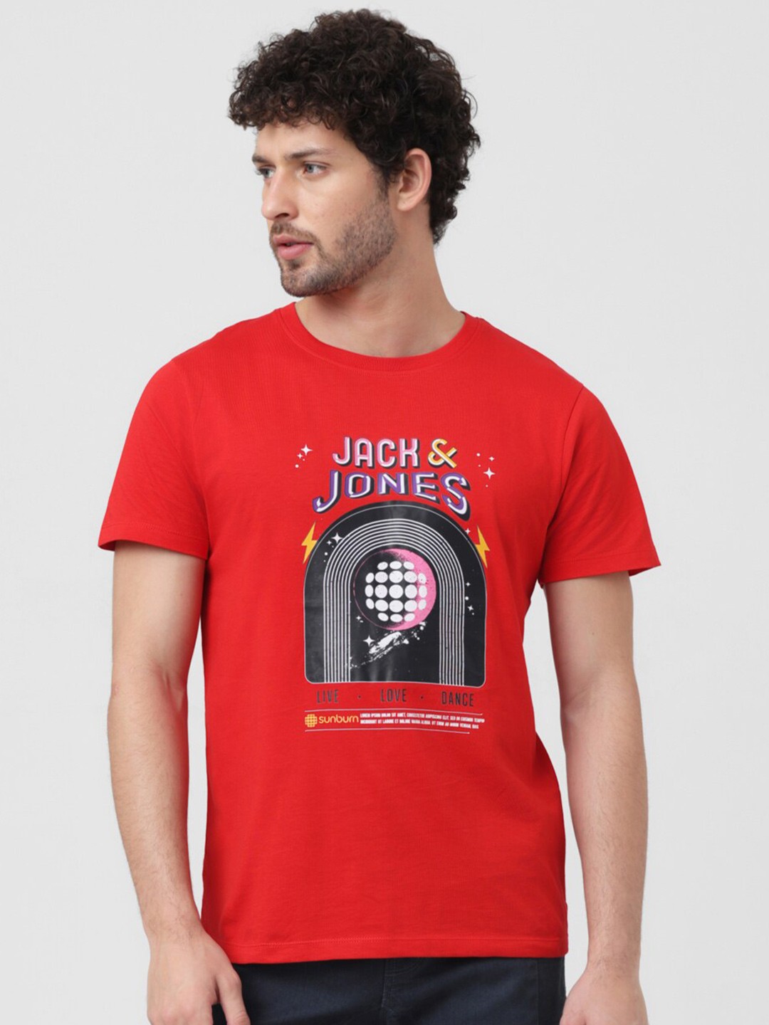 

Jack & Jones x Sunburn Graphic Printed Pure Cotton Slim Fit T-shirt, Red