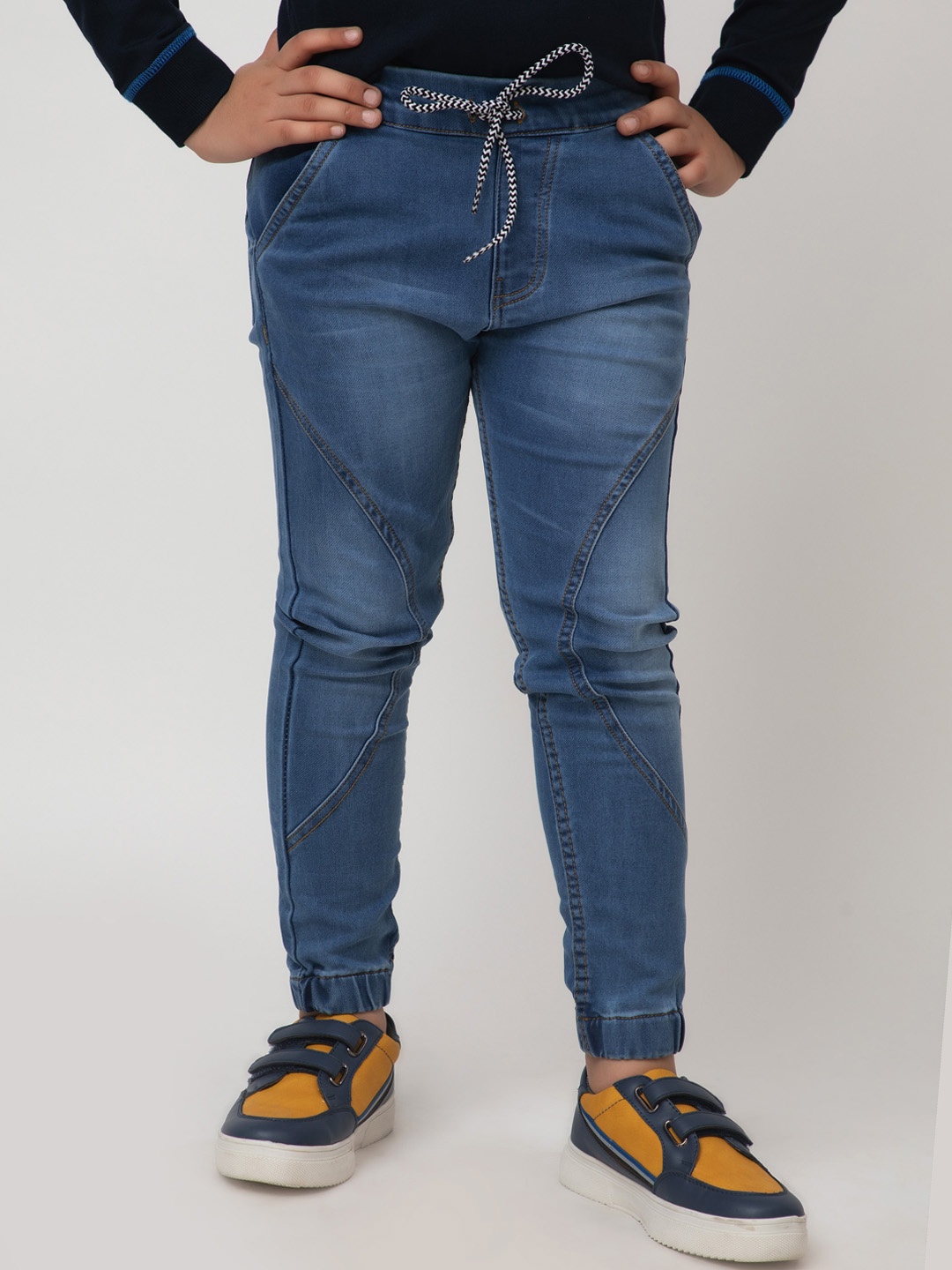 

Purple United Kids Boys Jogger Fit Clean Look Light Fade Cotton Jeans, Blue