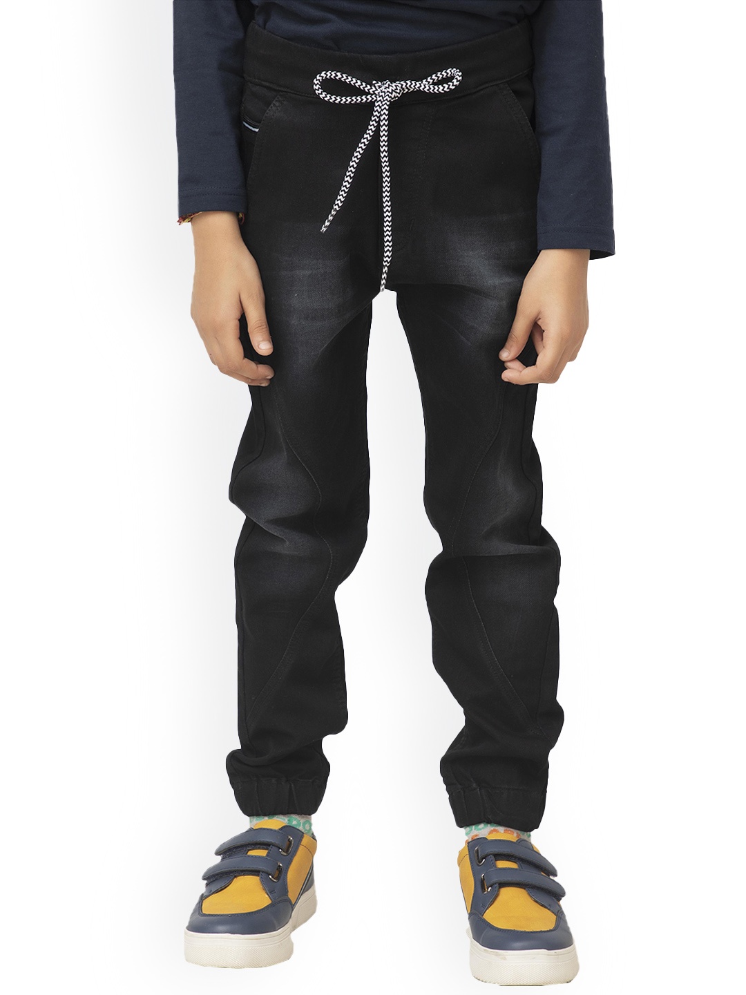 

Purple United Kids Boys Jogger Fit Clean Look Light Fade Cotton Jeans, Black
