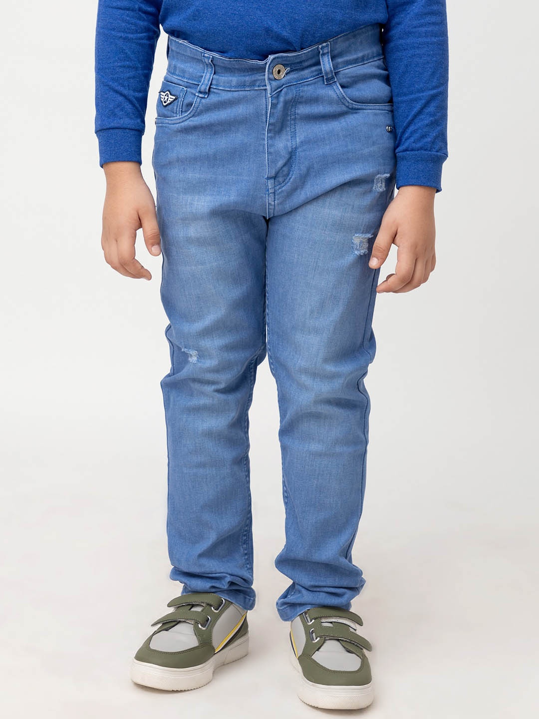 

Purple United Kids Boys Straight Fit Mildly Distressed Cotton Jeans, Blue