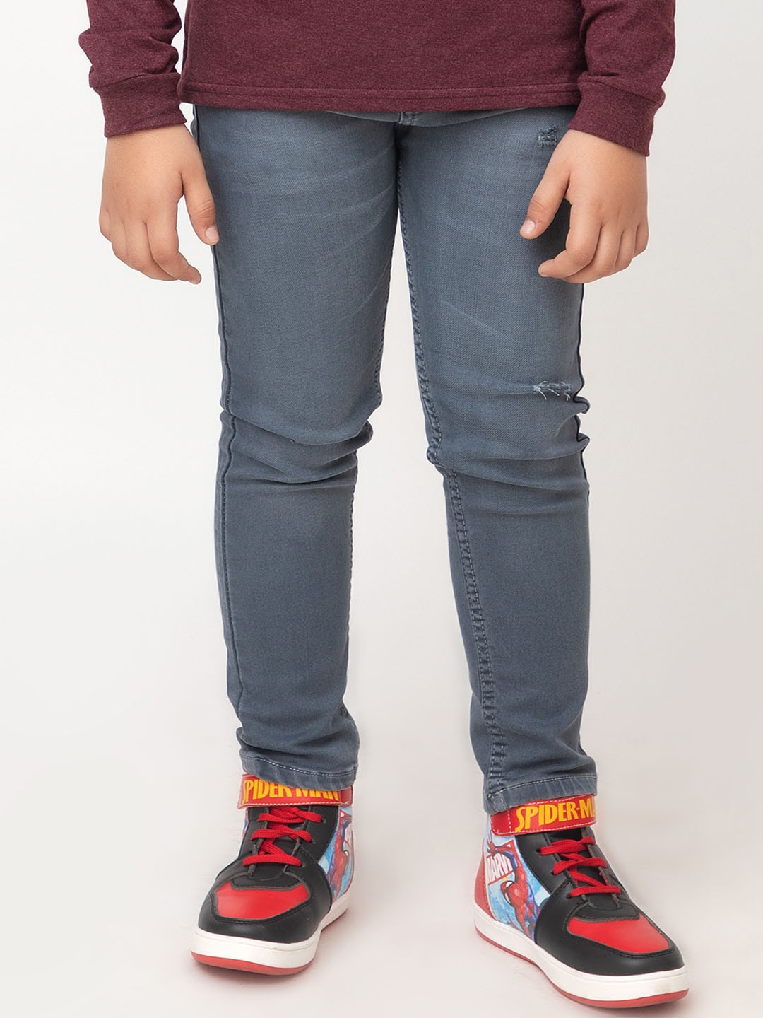 

Purple United Kids Boys Straight Fit Low Distress Cotton Jeans, Grey