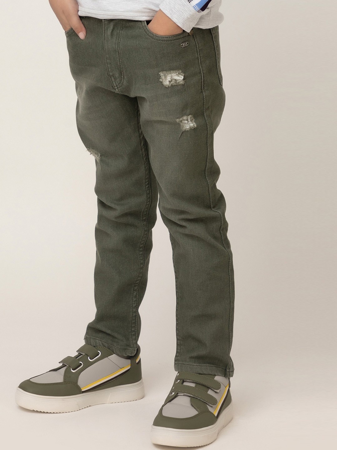 

Purple United Kids Boys Low Distress Straight Fit Jeans, Olive