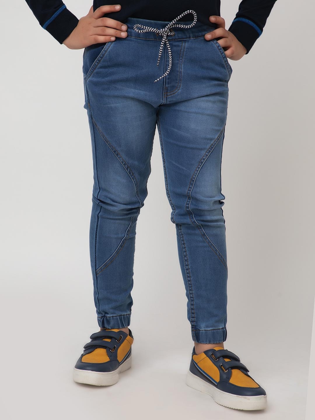 

Purple United Kids Boys Jogger Fit Clean Look Light Fade Cotton Jeans, Blue