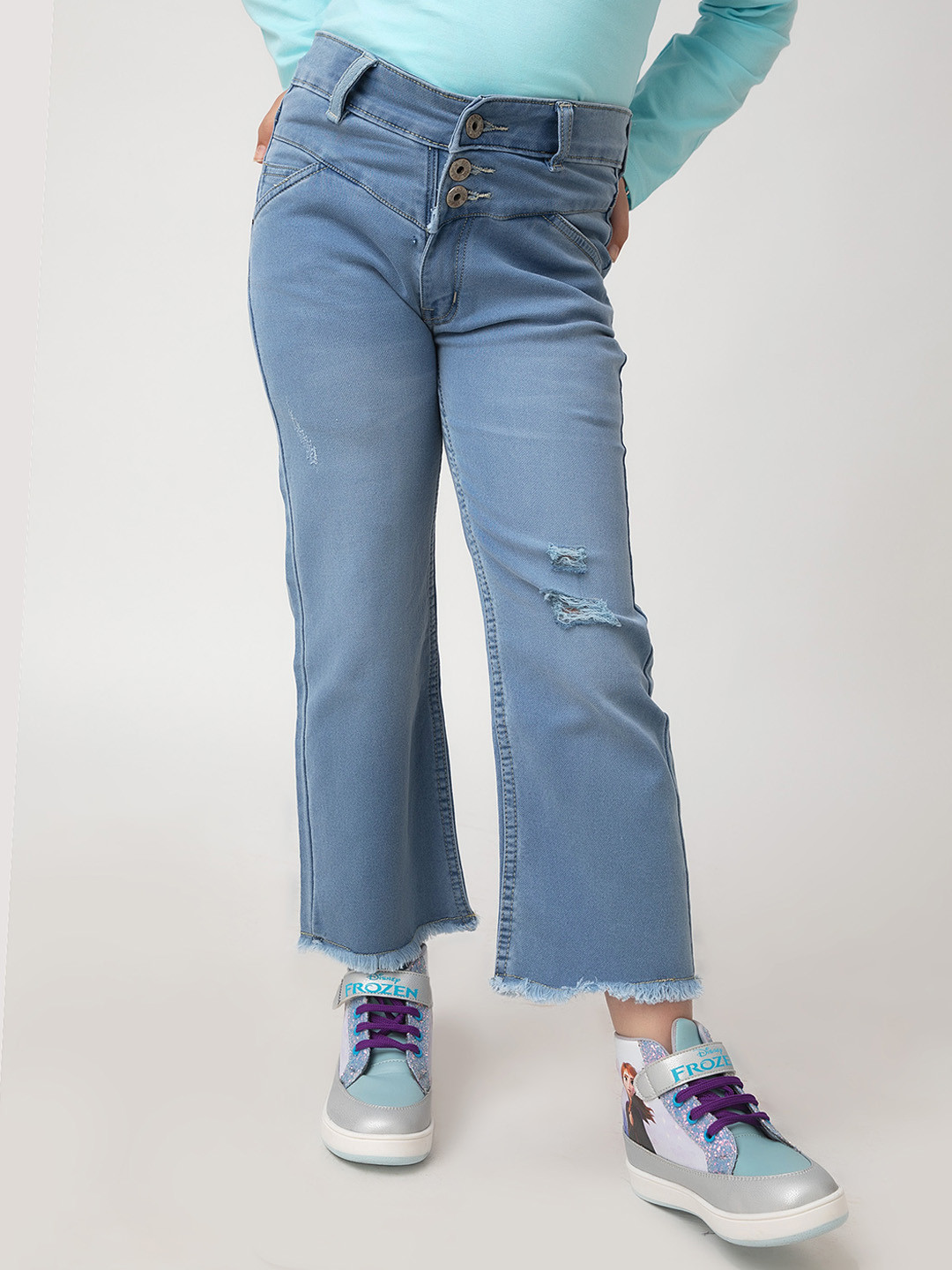 

Purple United Kids Girls Straight Fit Mid Rise Low Distress Cotton Jeans, Blue