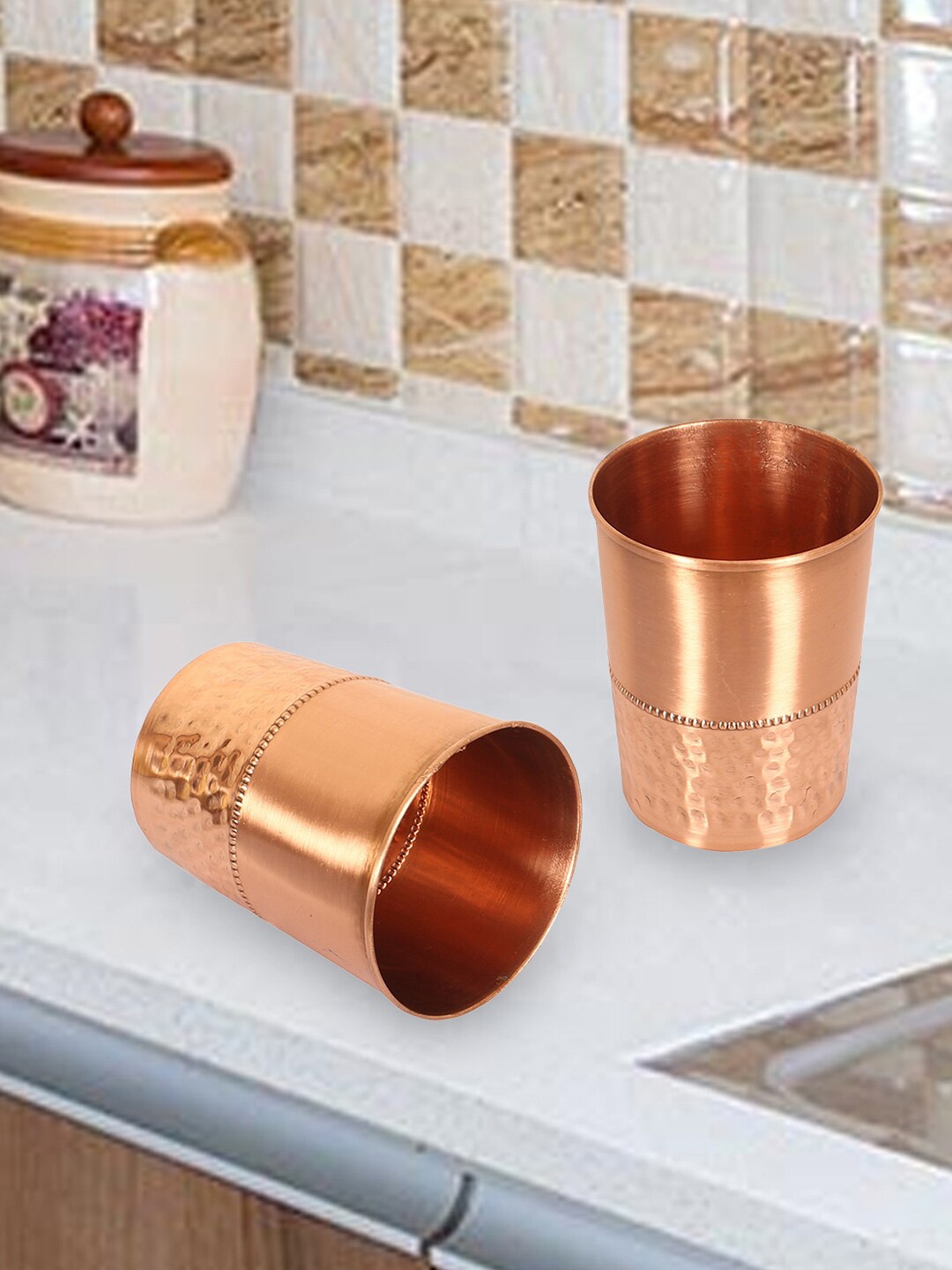 

Kuber Industries Brown Textured 2 Pieces Copper Water Glass Tumbler - 200 ml