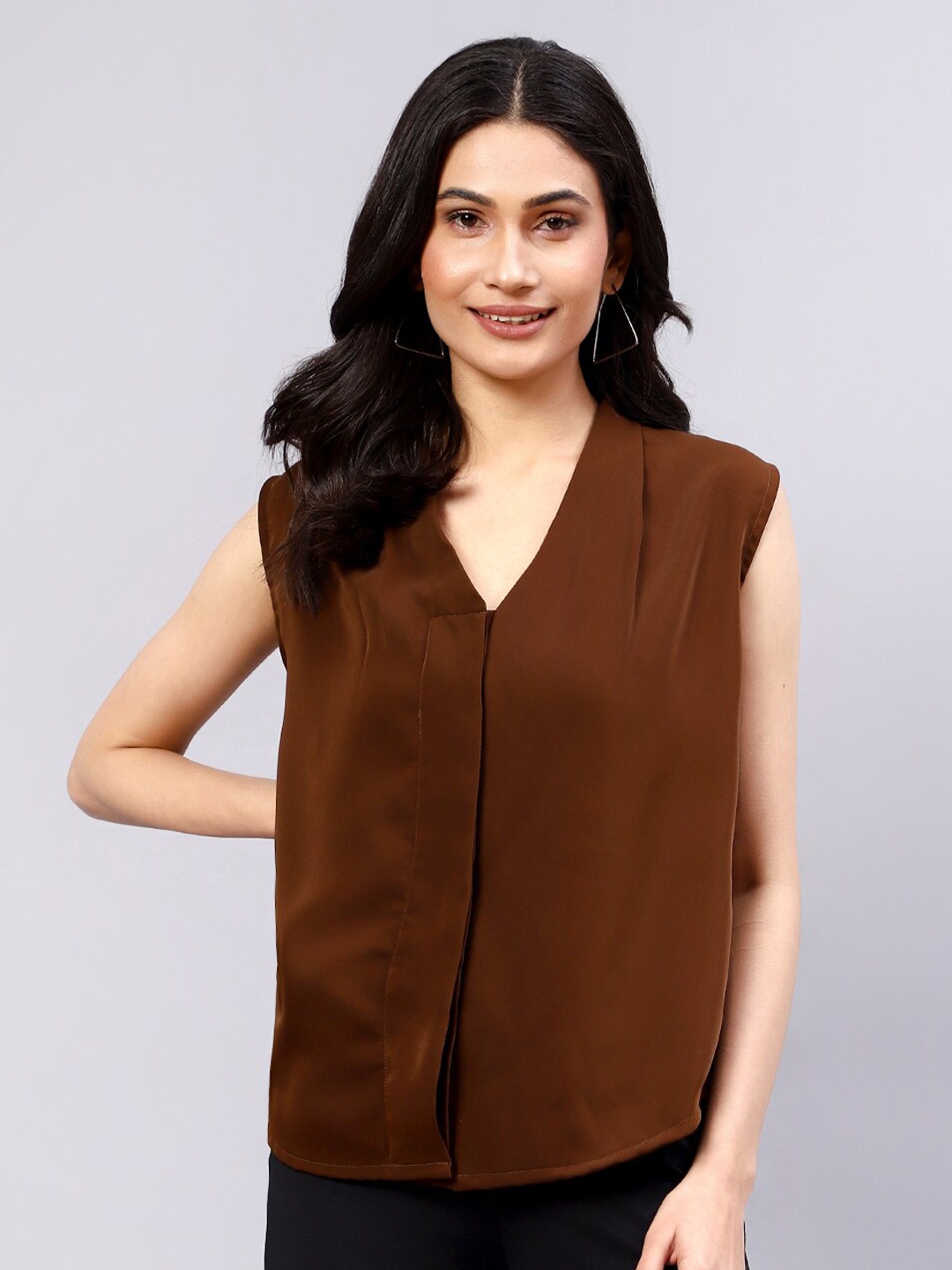 

DIAZ V-Neck Sleeveless Regular Top, Brown