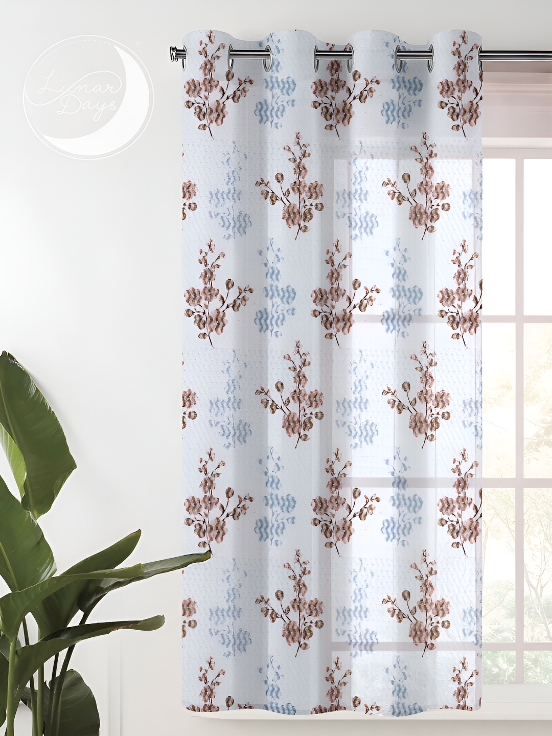 

Lunar Days Brown & White Eyelet Floral Sheer Window Curtain