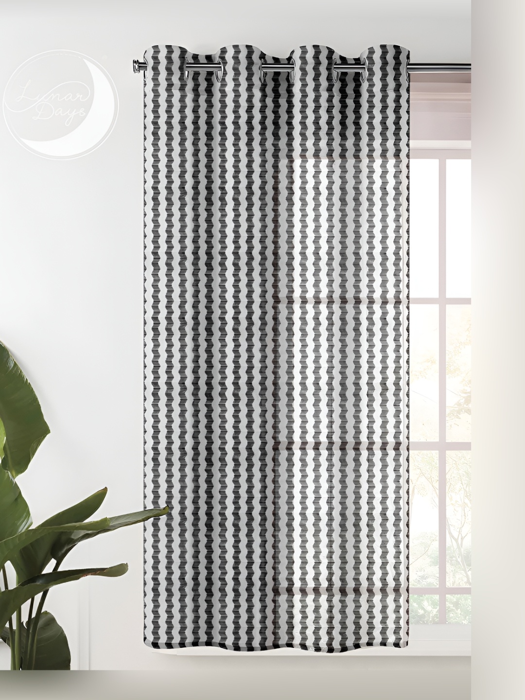 

Lunar Days Grey & White Eyelet Striped Sheer Window Curtain