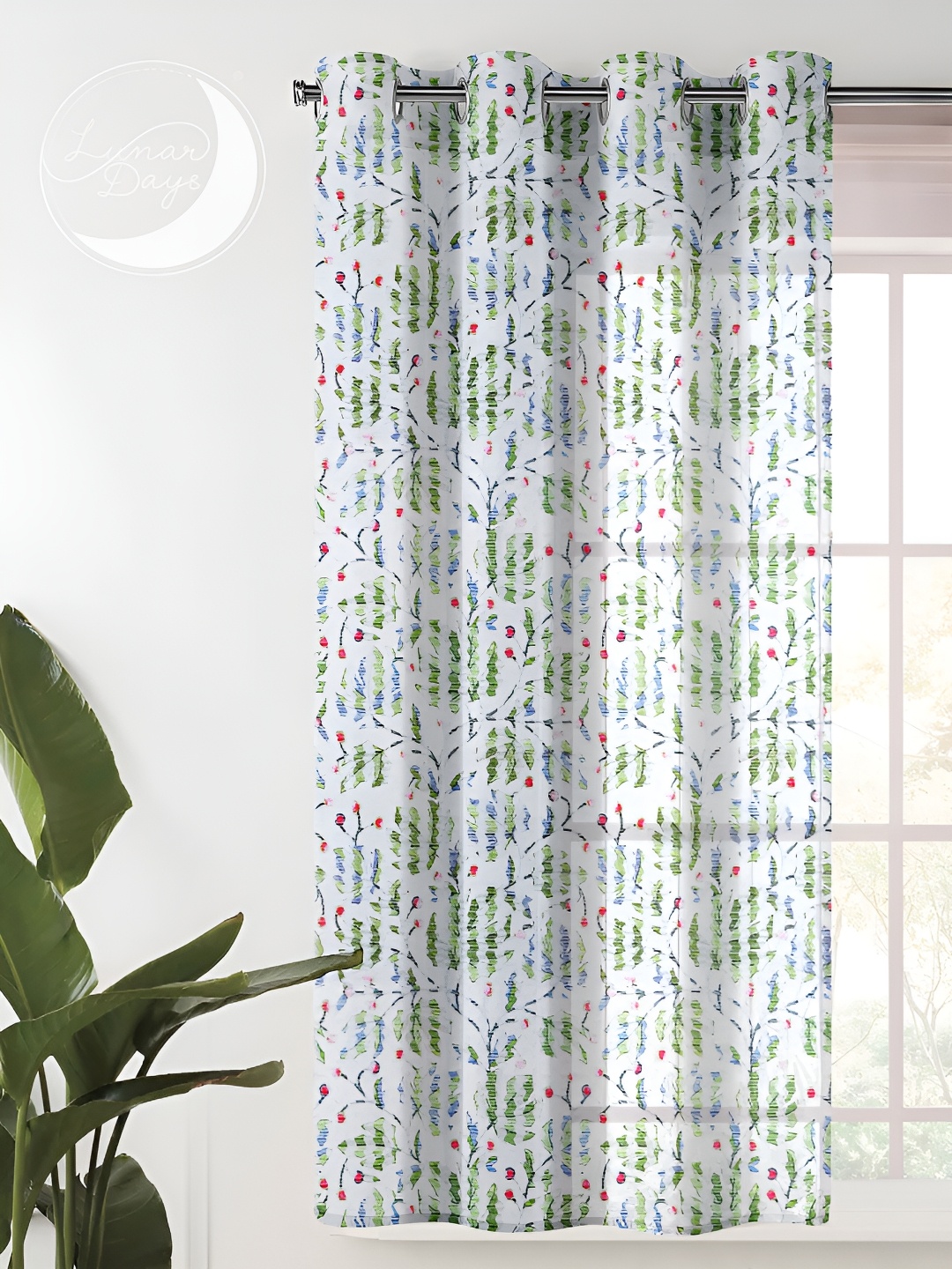 

Lunar Days Green & White Eyelet Floral Sheer Window Curtain