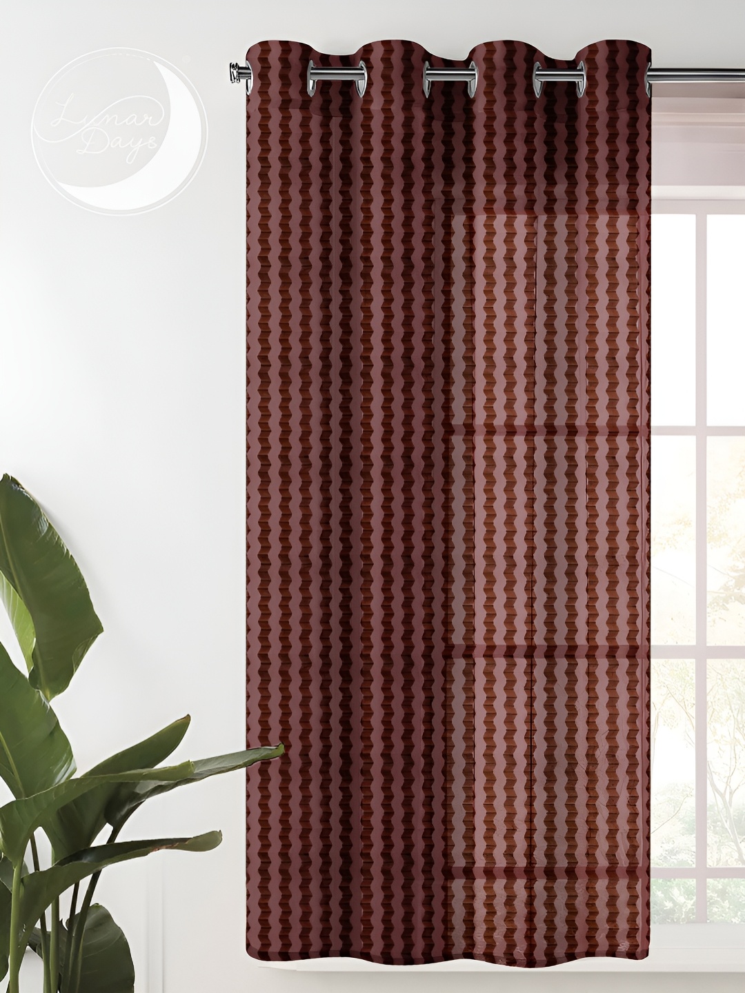 

Lunar Days Brown & White Eyelet Striped Sheer Window Curtain