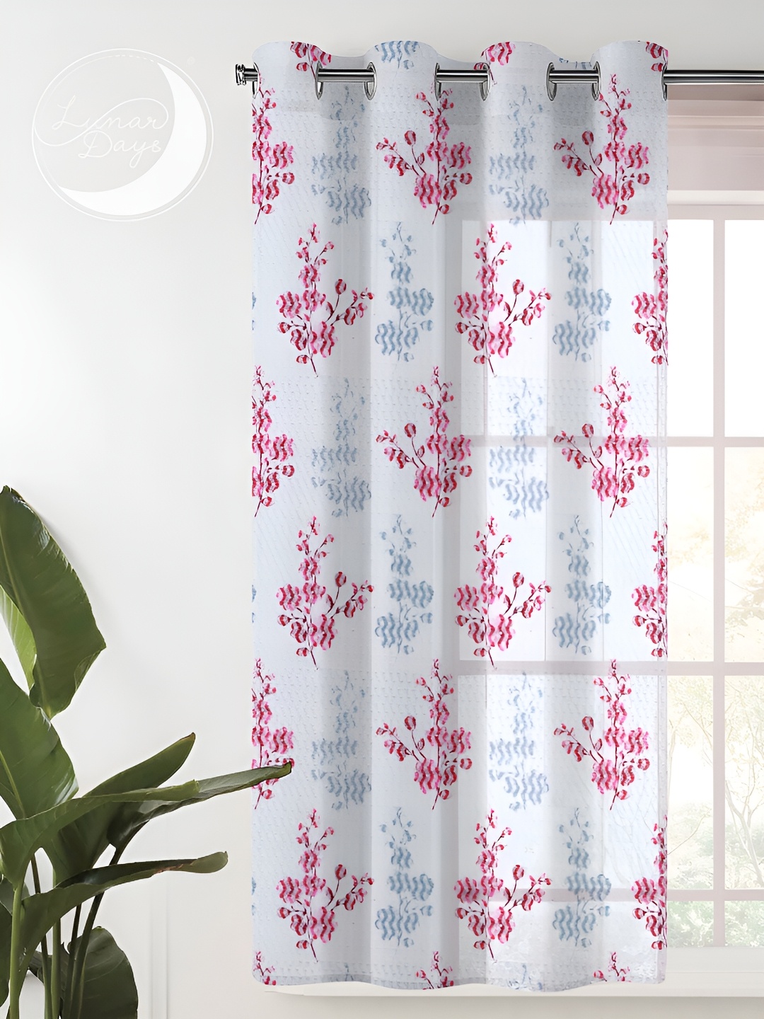 

Lunar Days Maroon & White Eyelet Floral Sheer Window Curtain