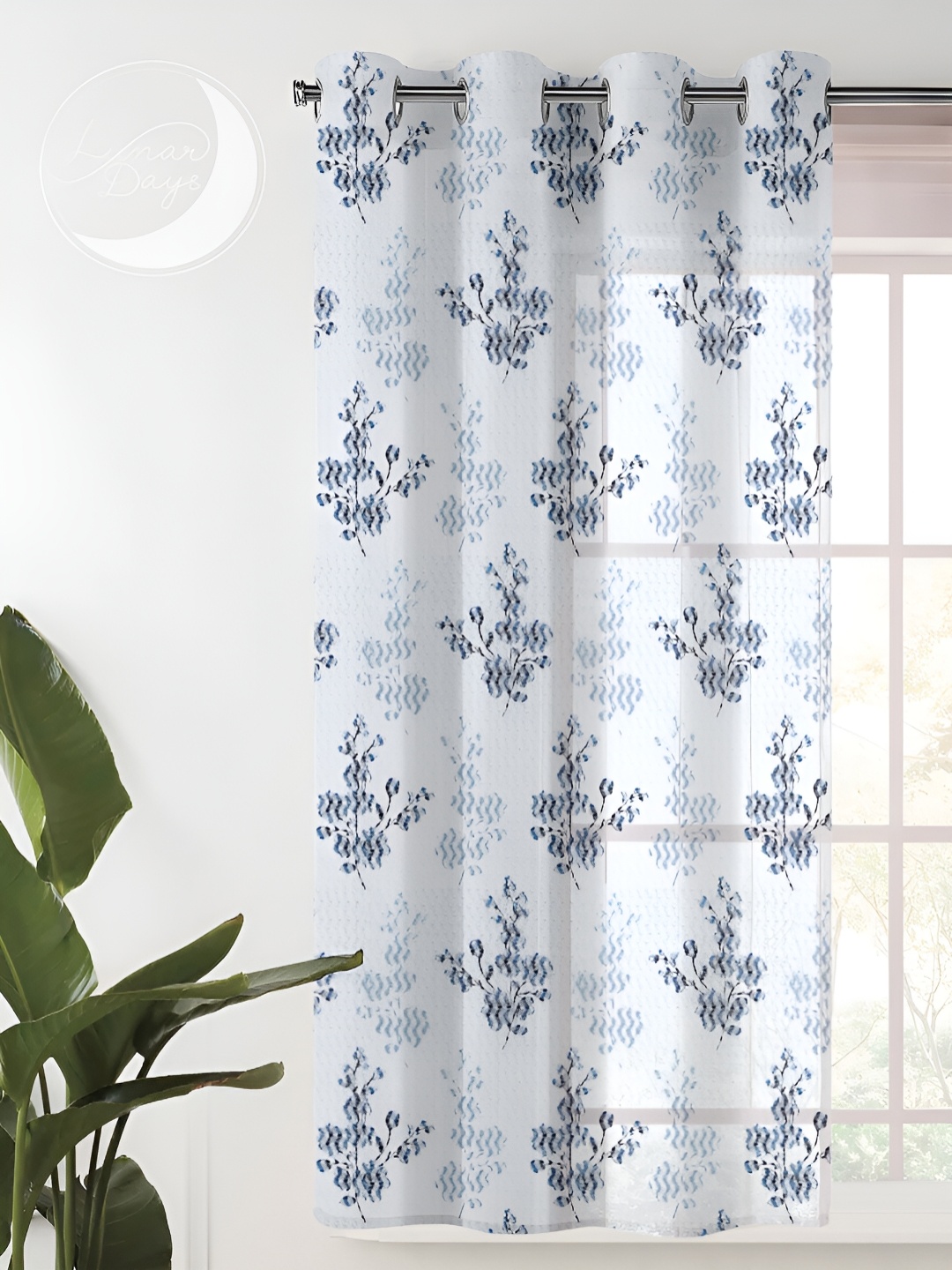 

Lunar Days Grey & White Eyelet Floral Sheer Window Curtain