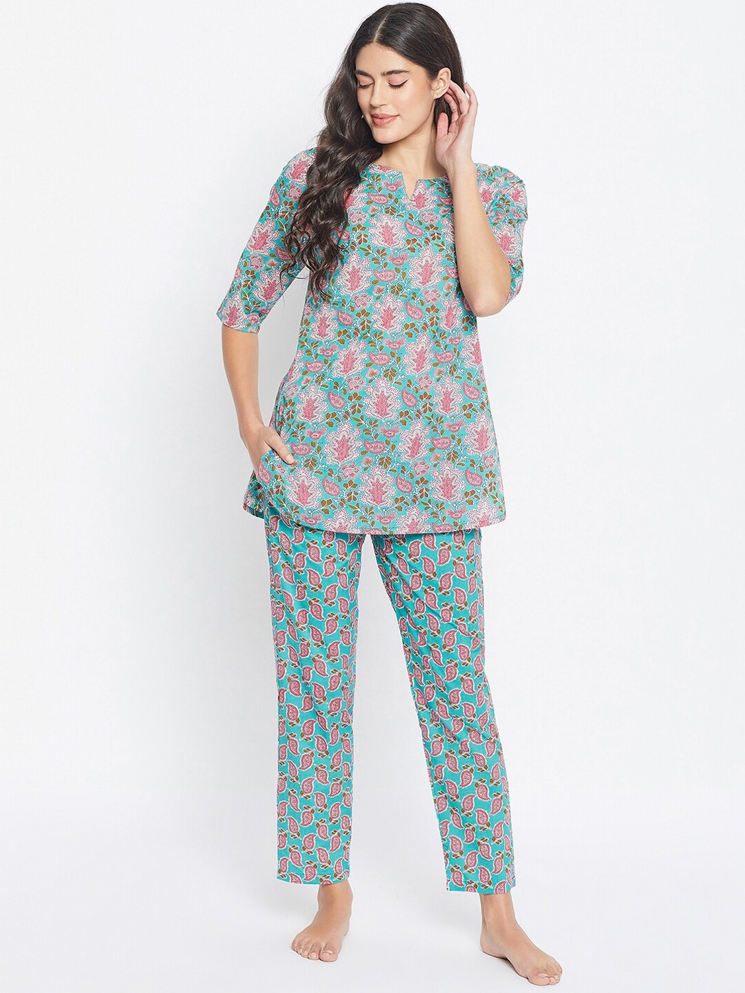 

Urban Komfort Floral Printed Pure Cotton Night suit, Green