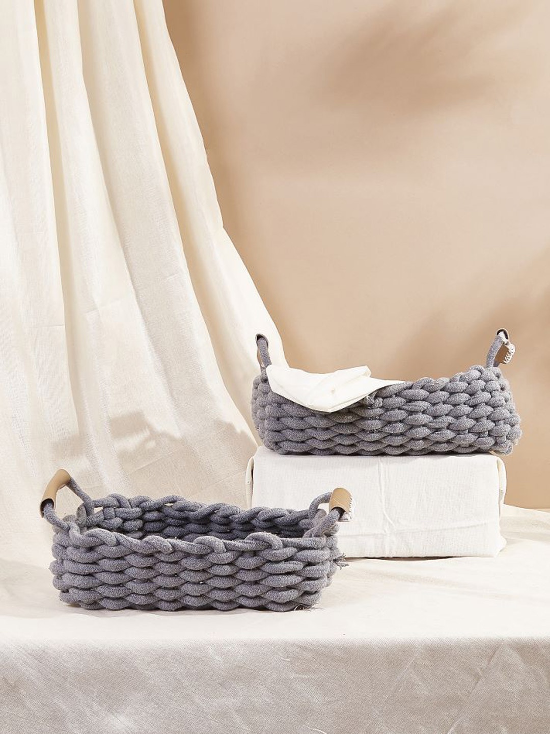 Mason Home Grey 2 Pieces Textured Knot Basket