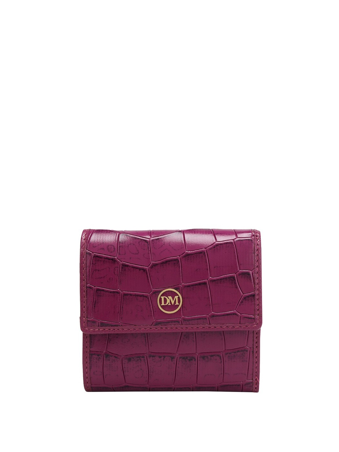 

Da Milano Women Textured Leather Two Fold Wallet, Purple