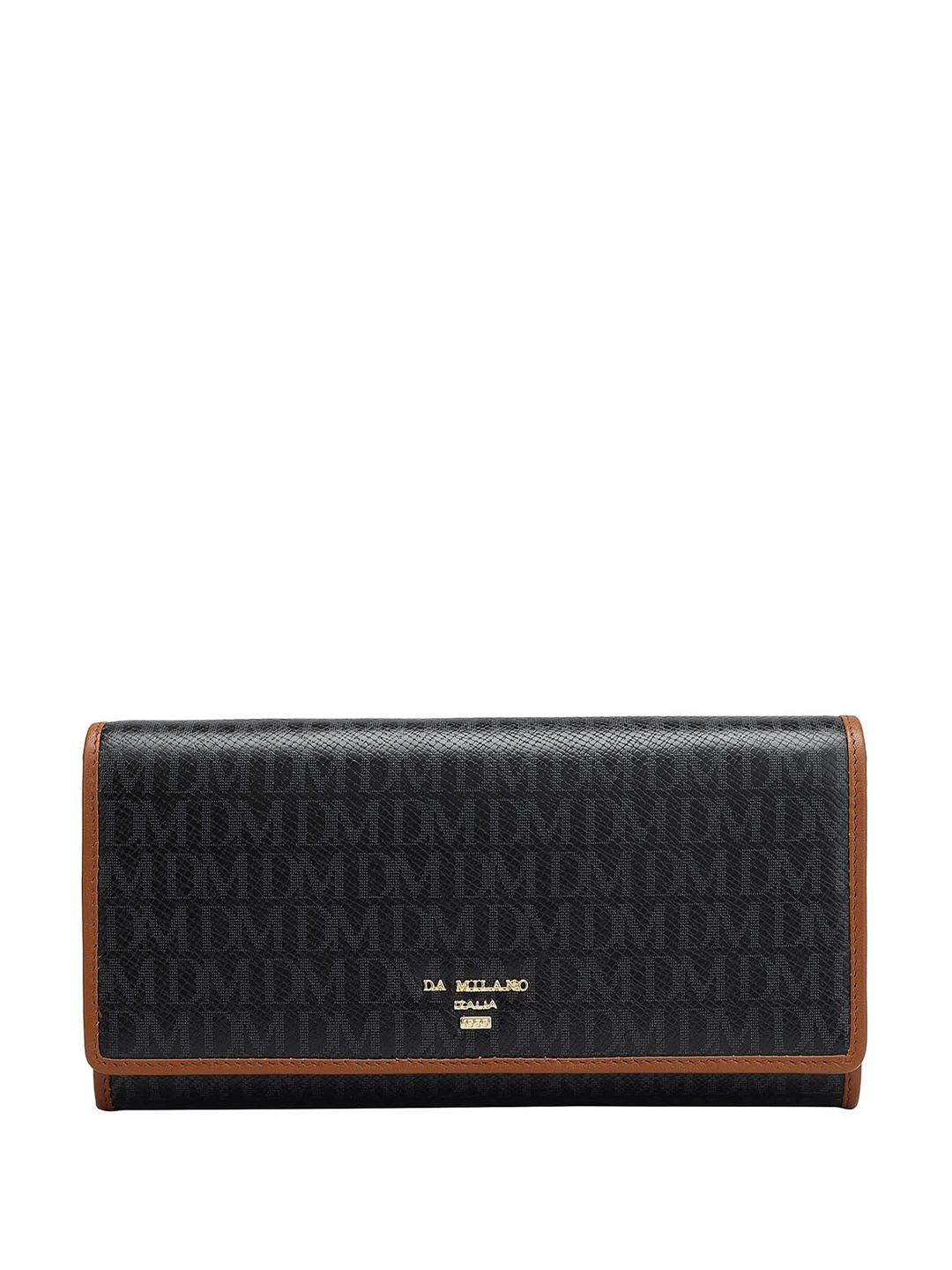 

Da Milano Women Typography Printed Leather Two Fold Wallet, Black