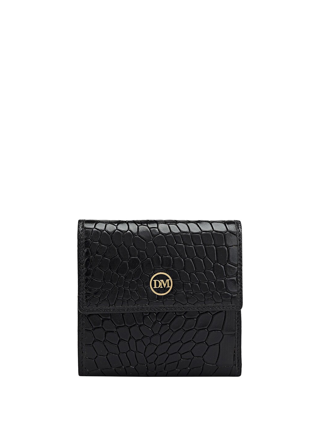 

Da Milano Women Textured Leather Two Fold Wallet, Black