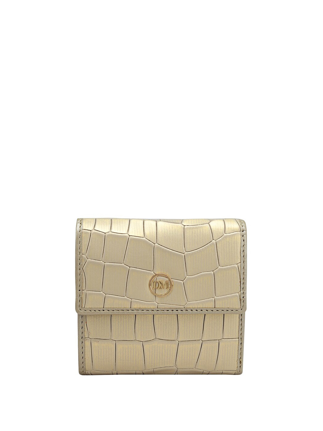 

Da Milano Women Textured Leather Two Fold Wallet, Gold