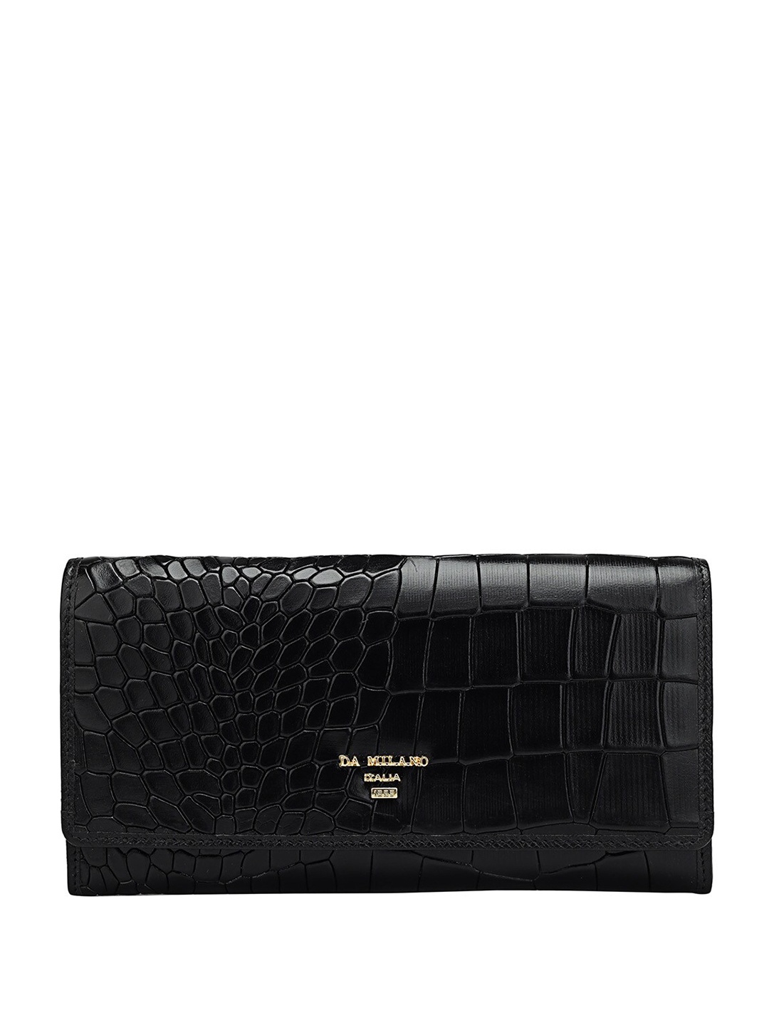 

Da Milano Women Textured Leather Two Fold Wallet, Black