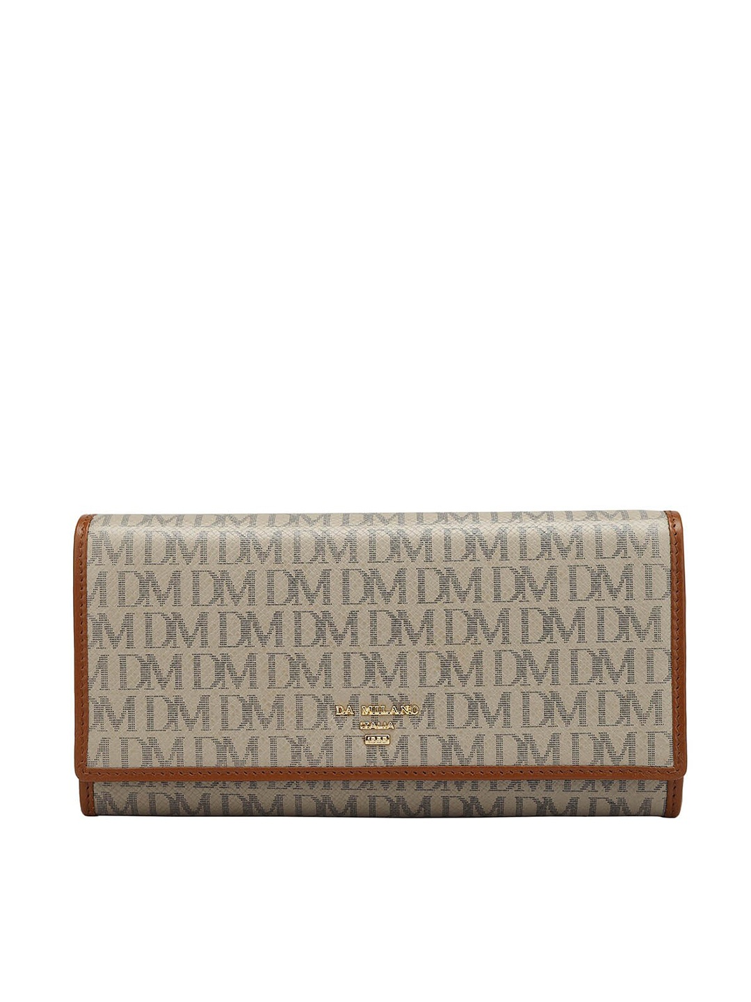 

Da Milano Women Typography Printed Leather Two Fold Wallet, Beige