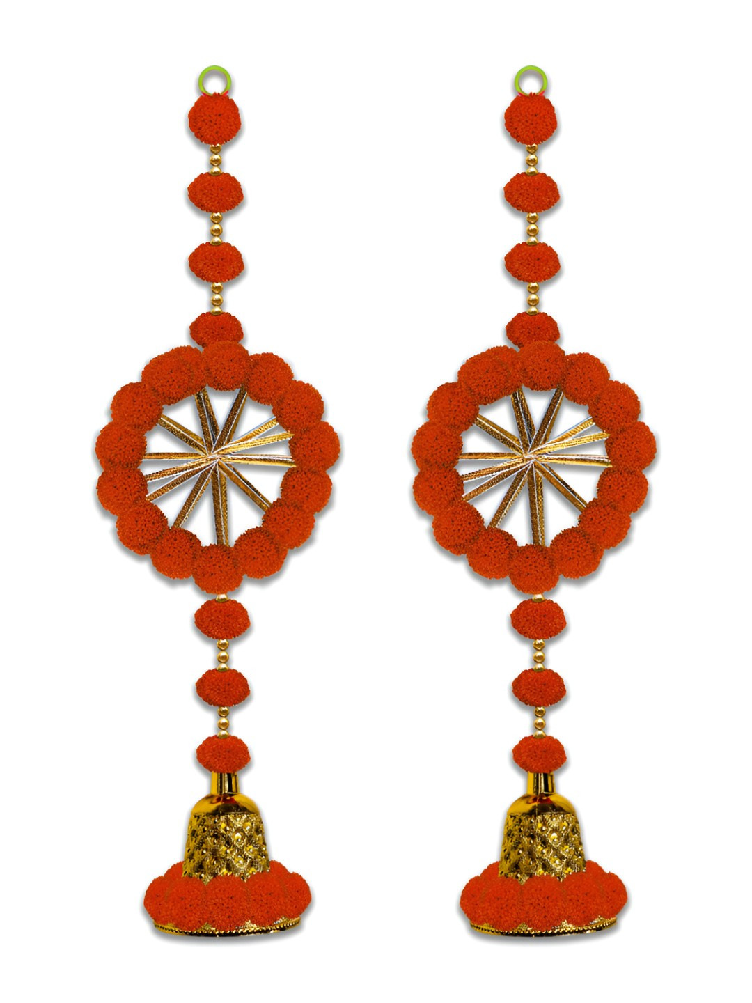 

iHandikart Red 2 Pieces Wall Hanging Pom Pom Beads With Gota Pati Ring Festive Decor