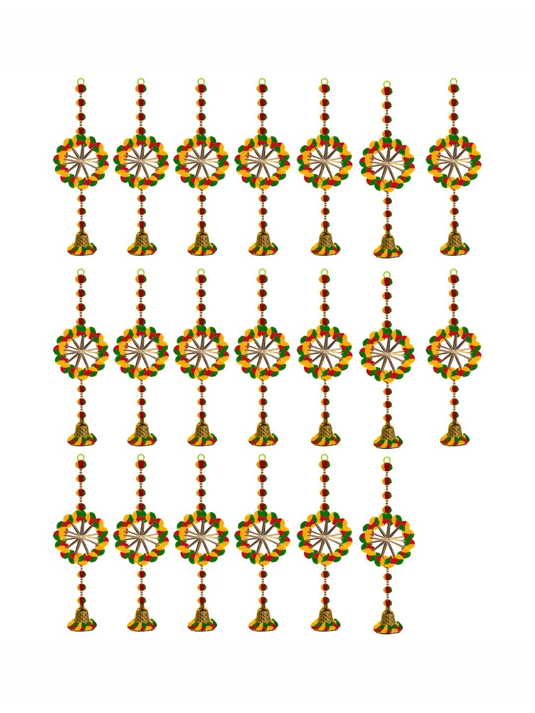 

iHandikart Yellow & Green 20 Pieces Pom Pom Beads & Gota Pati Ring Hangings