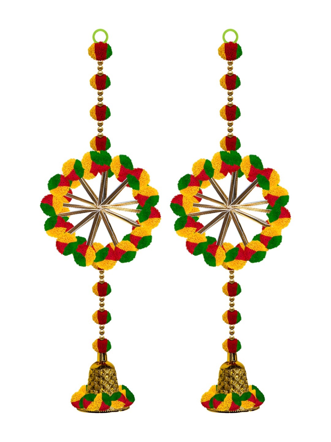 

iHandikart Green & Yellow 2 Pieces Pom Pom Beads Hangings Festive Decor