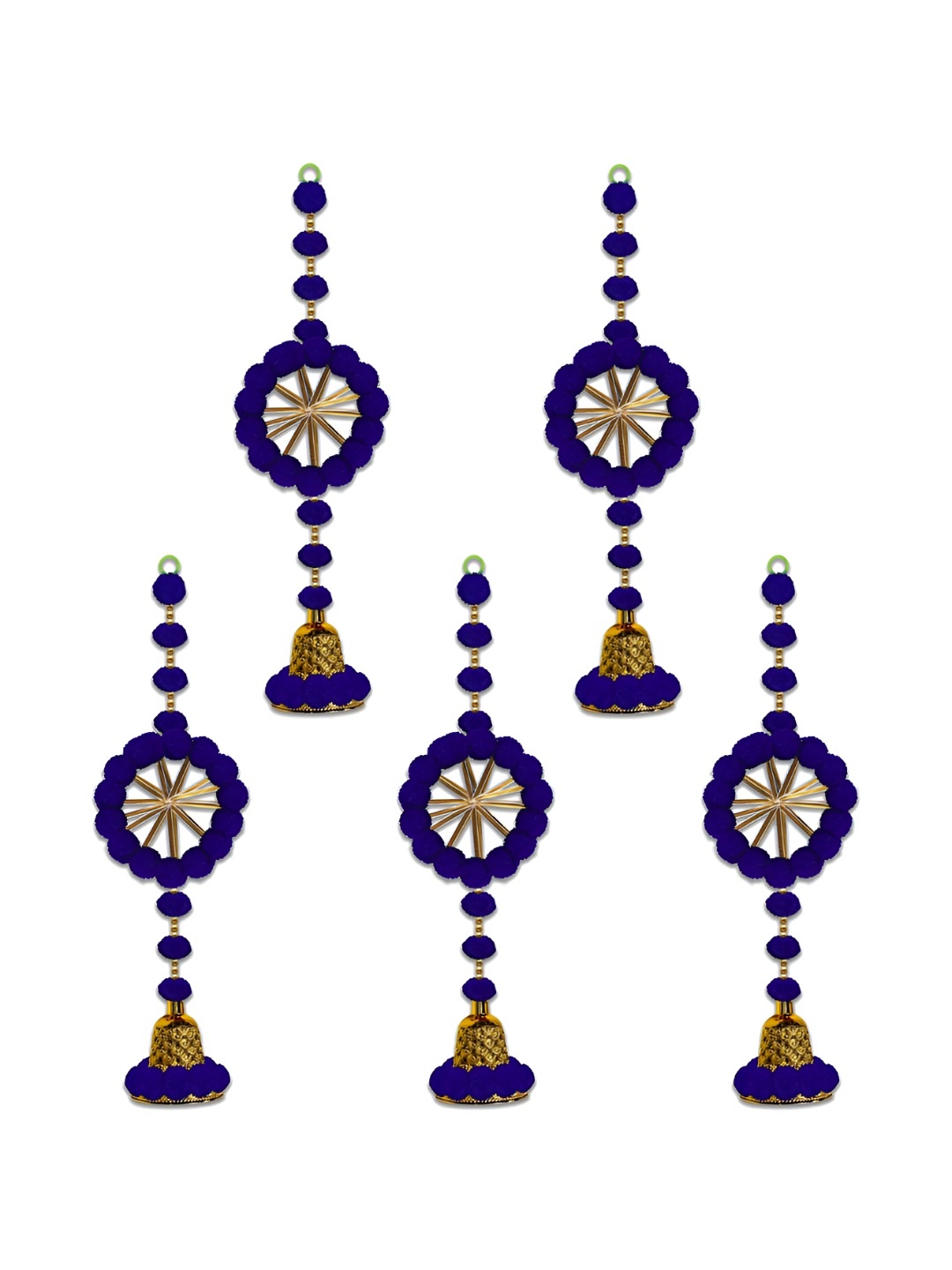 

iHandikart Blue 5 Pieces Pom Pom Beads & Gota Pati Ring Hangings