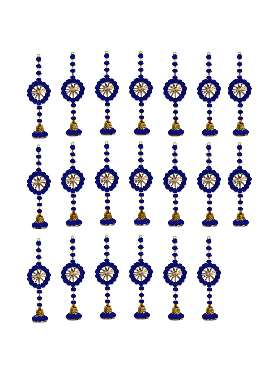 

iHandikart Blue 20 Pieces Wall Hanging Pom Pom With Gota Pati Ring Festive Decor