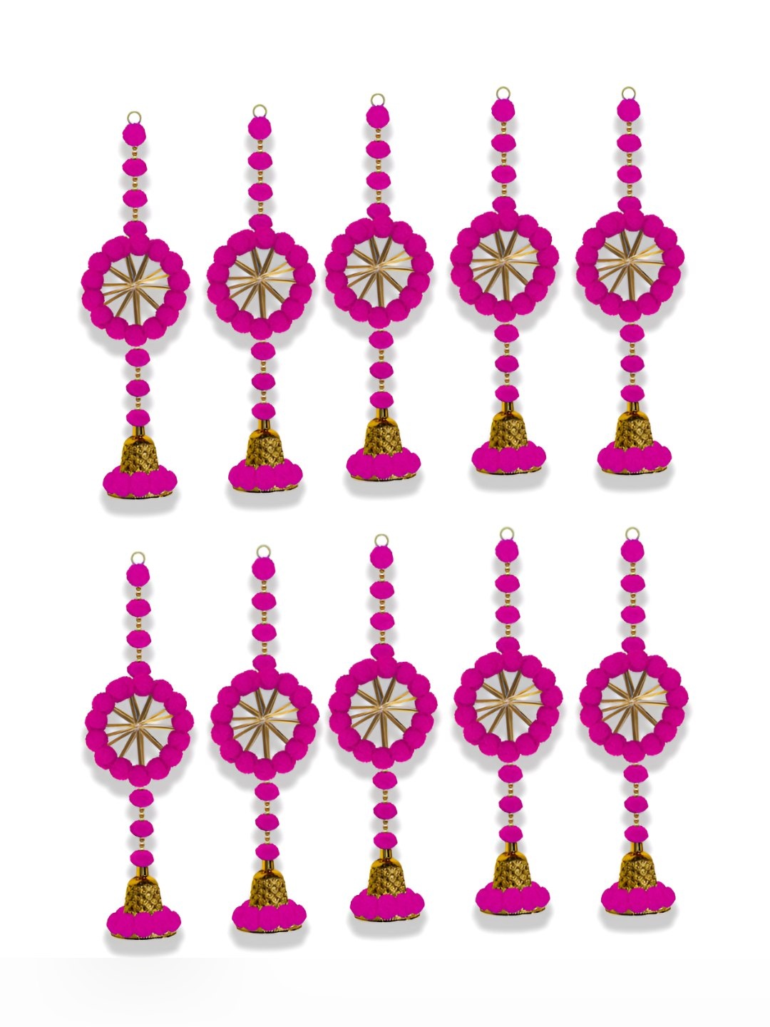 

iHandikart Pink 10 Pieces Pom Pom Beads & Gota Pati Ring Hangings