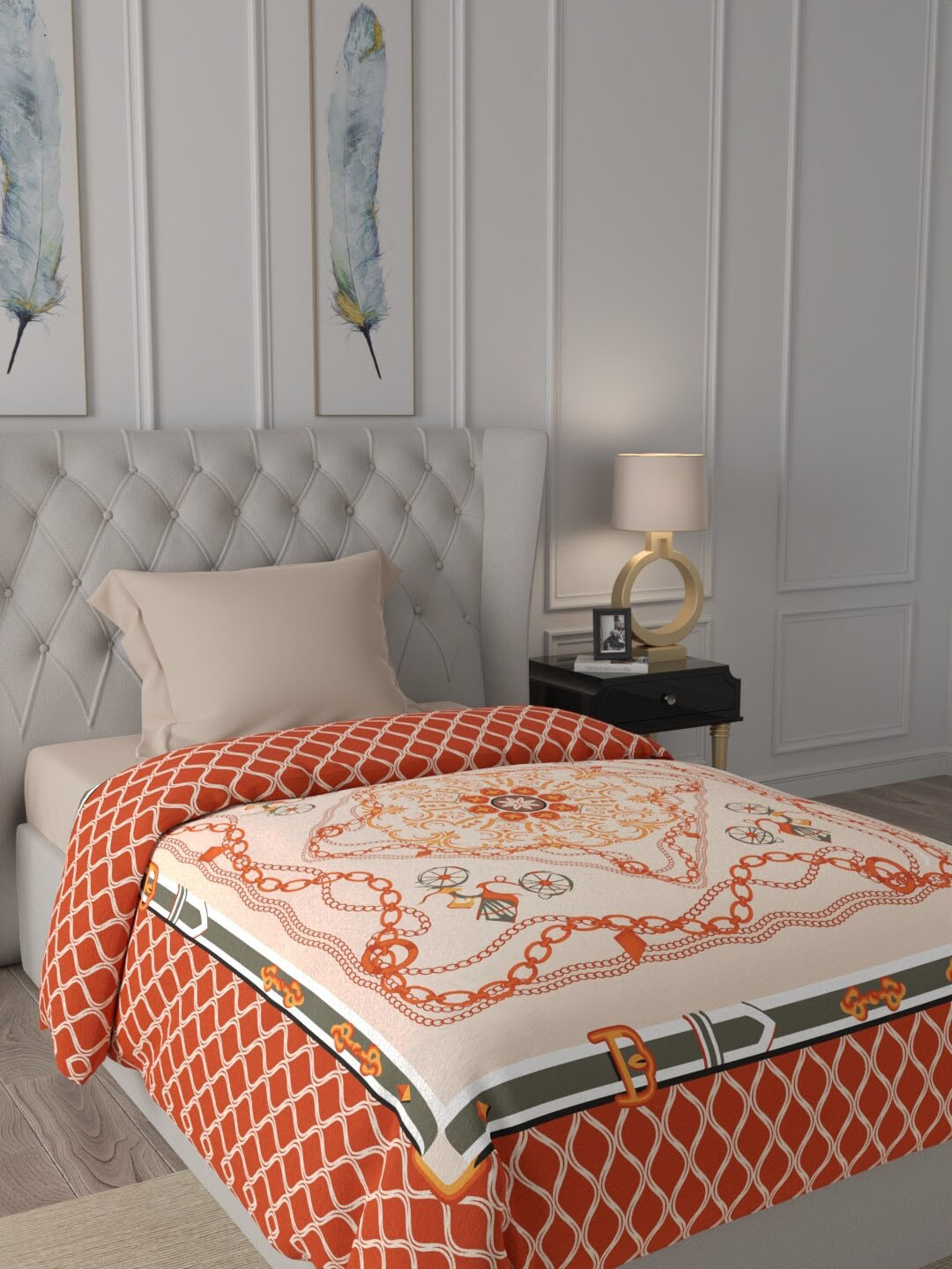 

Raymond Home Orange & Cream Ethnic Motifs Mild Winter 300 GSM Single Bed Blanket