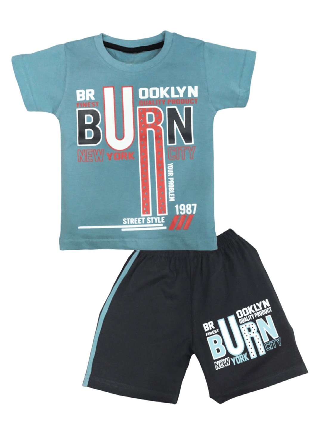 

BAESD Unisex Kids Printed Pure Cotton T-shirt With Shorts, Blue