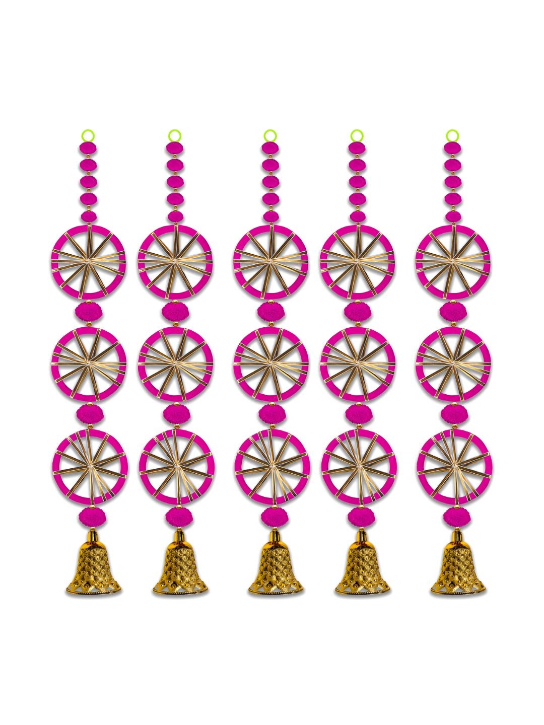 

iHandikart Pink & Yellow 5 Pieces Pom Pom & Jaal Chudi String Hanging Garlands