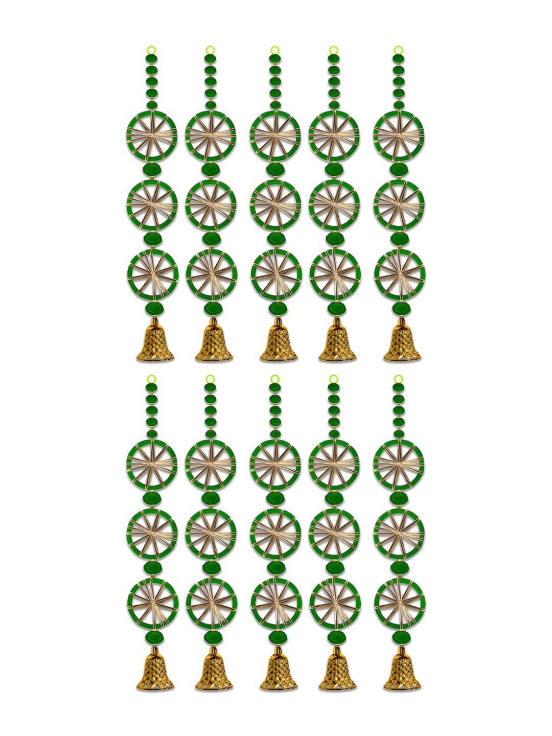 

iHandikart Green 10 Pieces Pom Pom With Jaal Chudi Wall Door Hanging Festive Decor