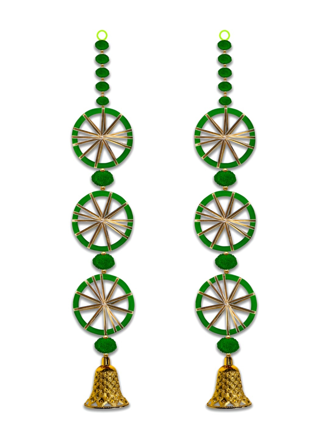 

iHandikart Green 2 Pieces Pom Pom & Jaal Chudi String Wall Hanging