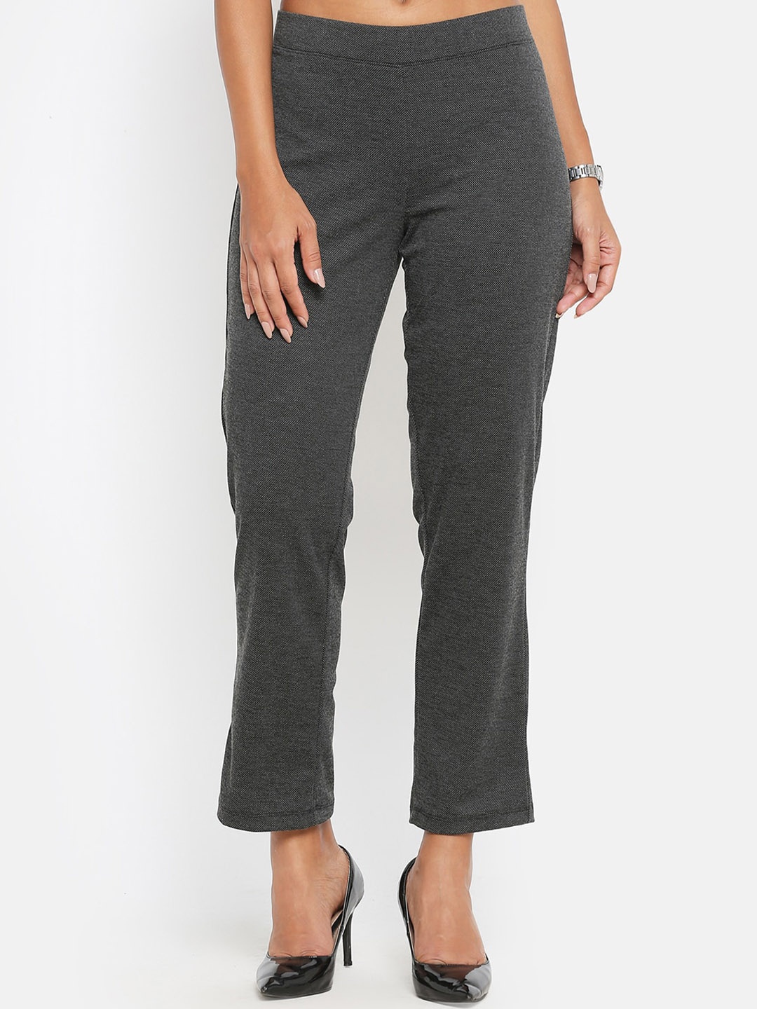 

OFFICE & YOU Women Self Design Relaxed Straight Fit Trouser, Grey