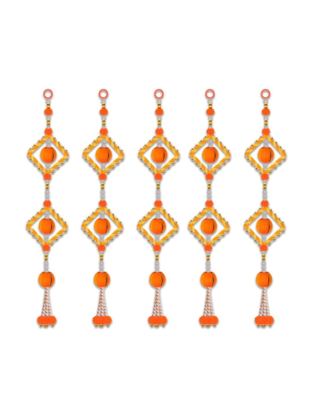 

iHandikart Orange Coloured 5 Pieces Pom Pom Beads Hanging String