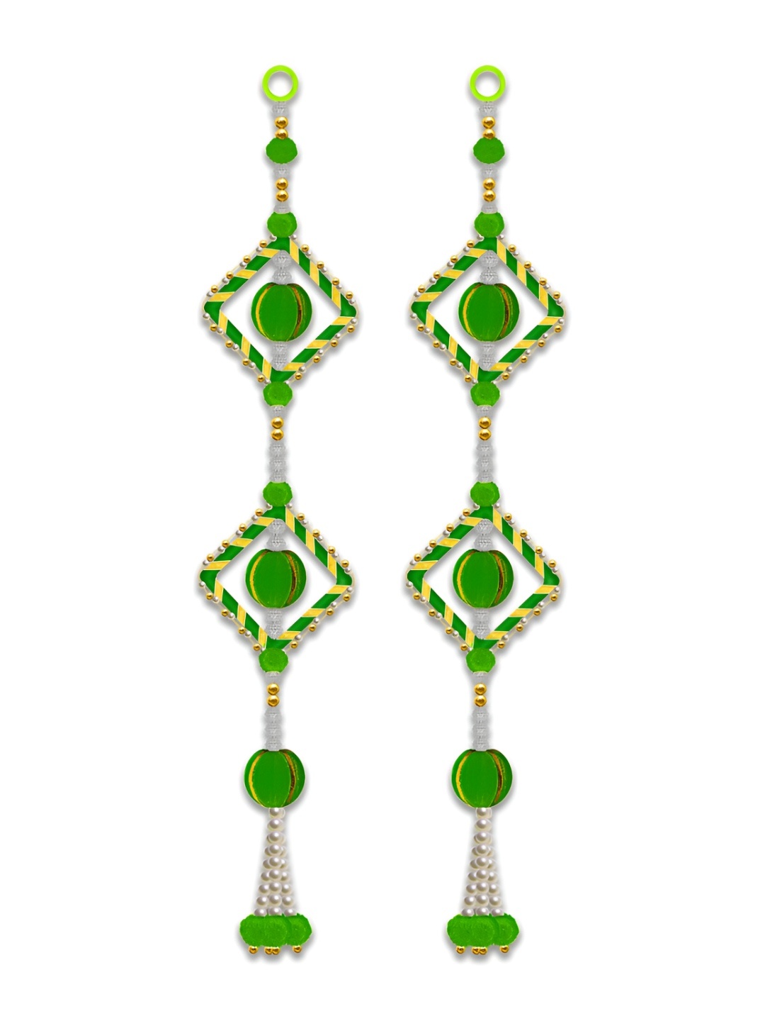 

iHandikart Green & Yellow 2 Pieces Pom Pom Beads Hangings Wall Decor